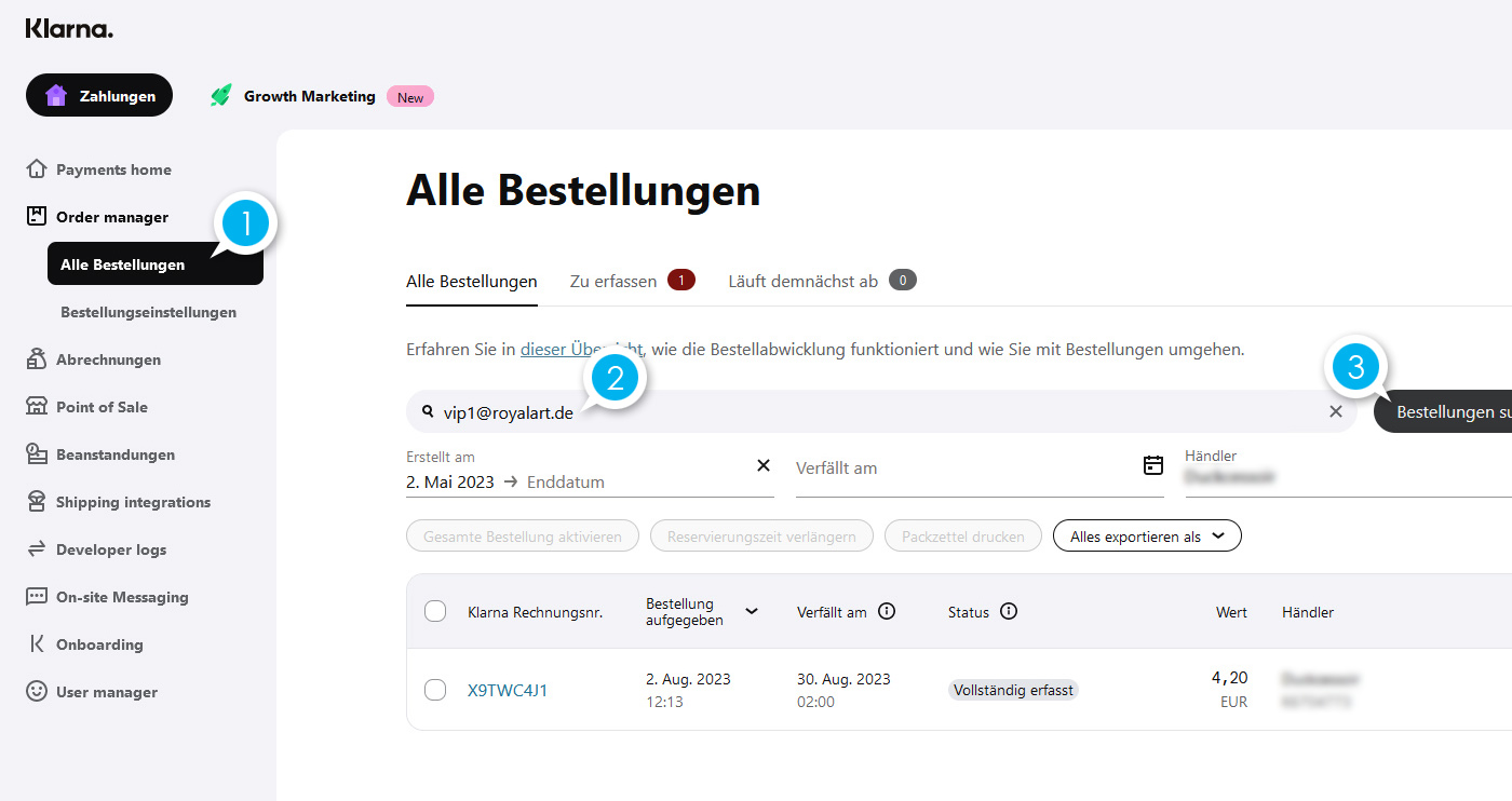Alle Bestellungen auflisten