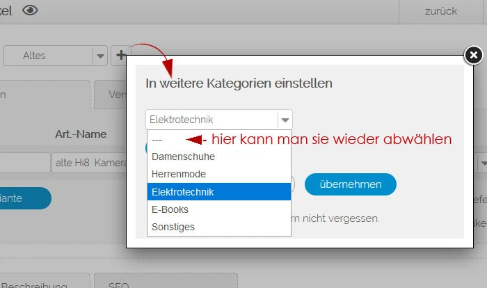 Artikel in weitere Kategorien einstellen