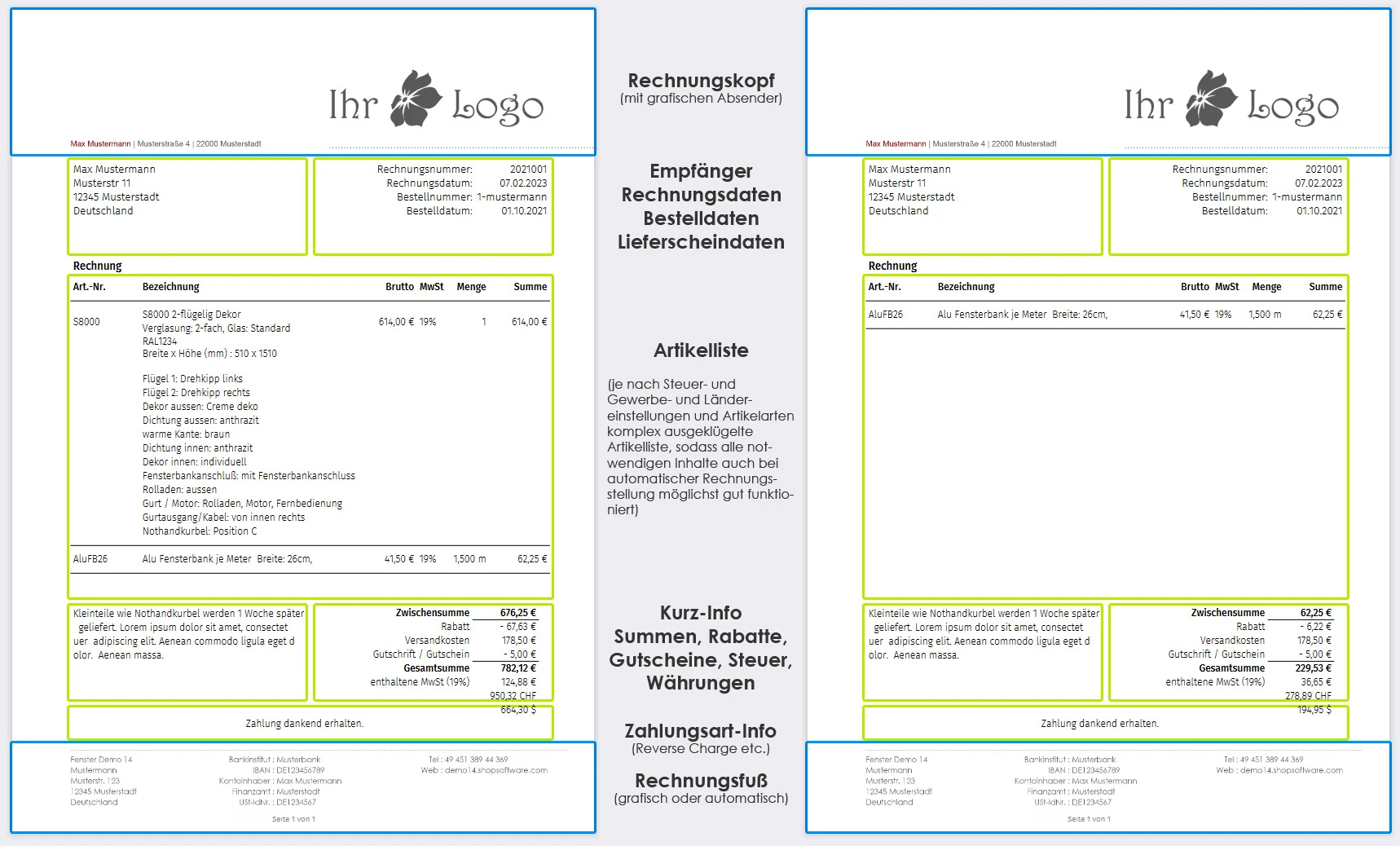 Rechnungspapier-Aufteilung